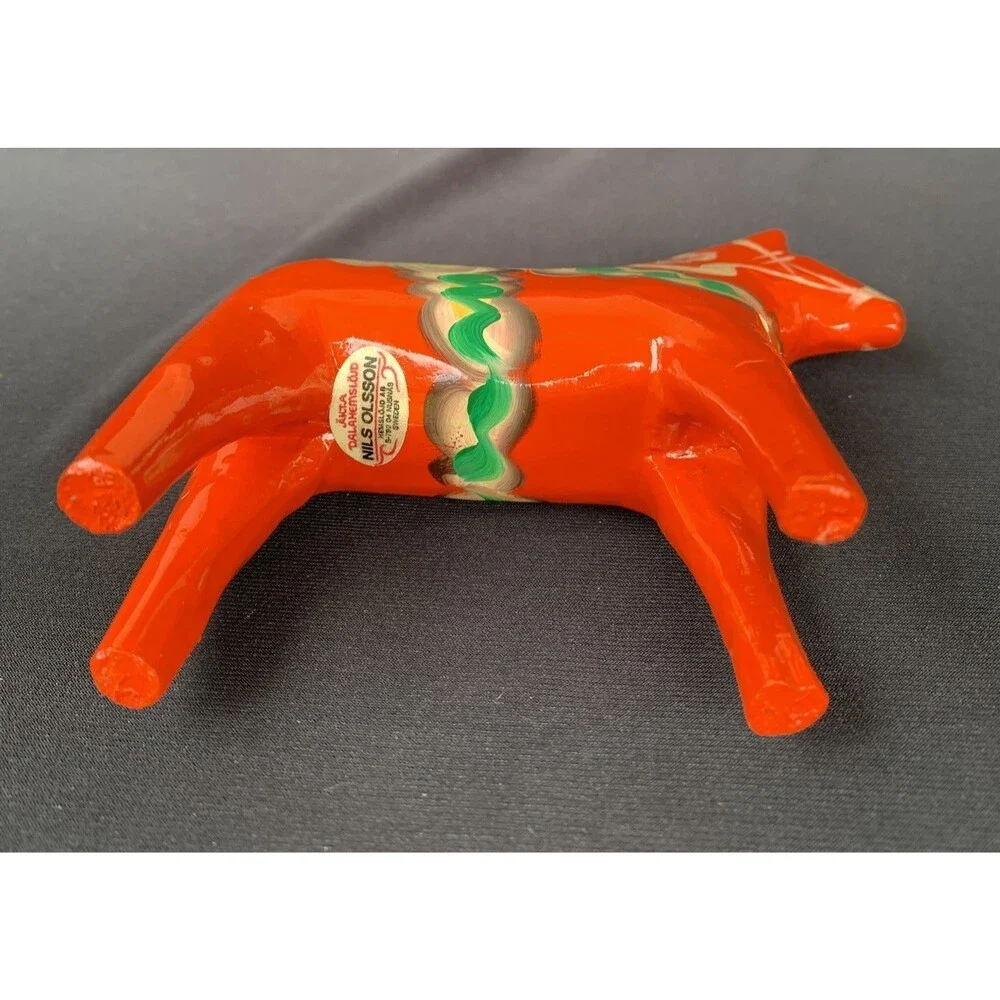Vintage Swedish Dala Horse Wood Carving Red-Orange Nils Olsson Sweden 5 1/8”